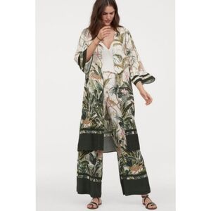 H&m Kimono Jacket And Wide Leg Pants Set Tropical Jungle Resort Print